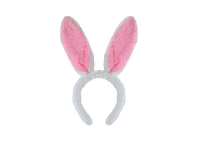 Rosa Plüsch-Kaninchenohren Haarreif, Flauschiger Bunny Ohren Stirnband, 29 x 23 cm - Kostümzubehör TK Gruppe® Grosshandel 