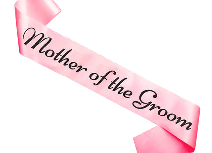 Rosa Schärpe für die Mutter des Bräutigams mit schwarzem Text – Hochzeitsaccessoire TK Gruppe® Grosshandel 