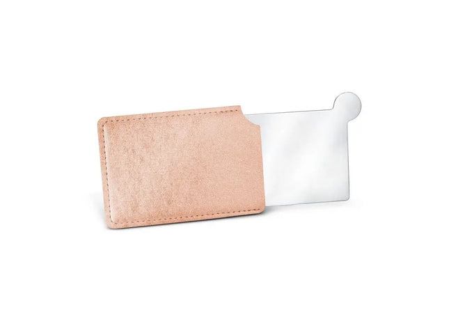 Roséfarbener Taschenspiegel aus Edelstahl im Etui – Eleganter Handspiegel TK Gruppe® Grosshandel 
