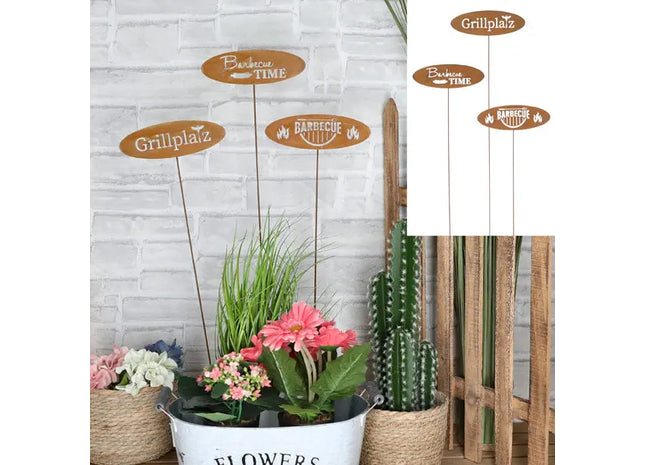 Rostiger Gartenstecker Grillset, 3 Stück, Höhe ca. 66cm TK Gruppe® Grosshandel 