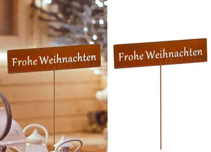 Rostiger Gartenstecker 'Frohe Weihnachten', Klein, Länge 30 cm TK Gruppe® Grosshandel 