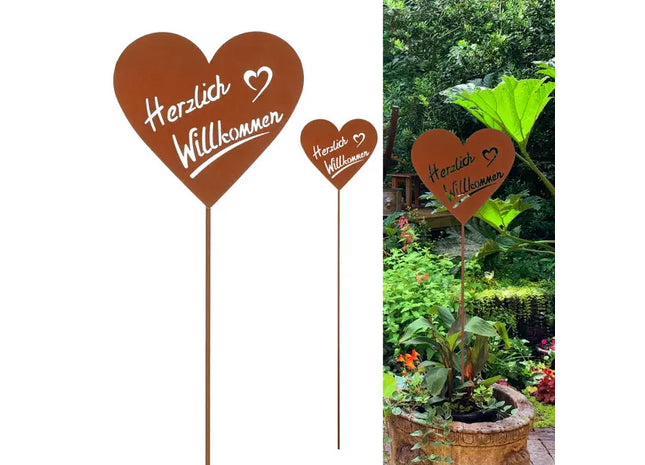 Rostiger Gartenstecker 'Herzlich Willkommen' - Metallschild, 75 cm Höhe TK Gruppe® Grosshandel 