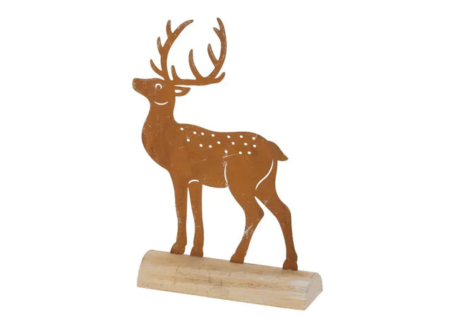 Rostiges Großes Rentier auf Holzbasis, Höhe ca. 23cm - Dekoratives Weihnachtselement TK Gruppe® Grosshandel 