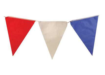 Rot-weiß-blaue Wimpelkette 7 m – 25 Nylon-Wimpel 24 cm x 32 cm, patriotische Dekoration TK Gruppe® Grosshandel 