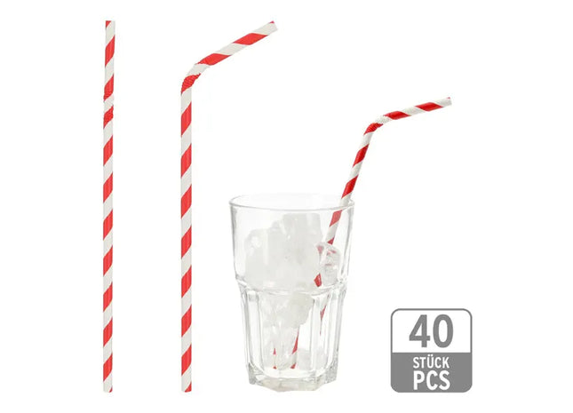 Rot-weiße Trinkhalme, 20cm, 40 Stück - Bunte Party-Strohhalme TK Gruppe® Grosshandel 