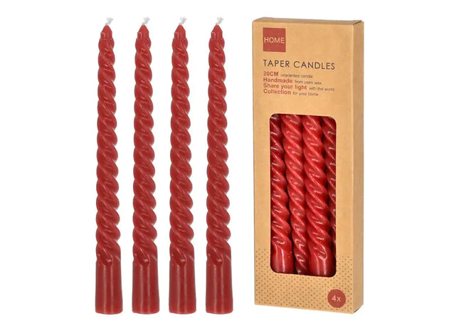 Rote Gedrehte Stabkerzen, Klein, 4er-Set, 20cm Höhe - Stilvolles Flair TK Gruppe® Grosshandel 