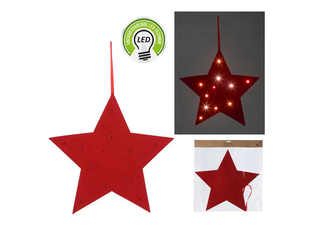 Roter Filz-LED-Stern zum Aufhängen, ca. 45cm - Beleuchtete Weihnachtsdekoration TK Gruppe® Grosshandel 