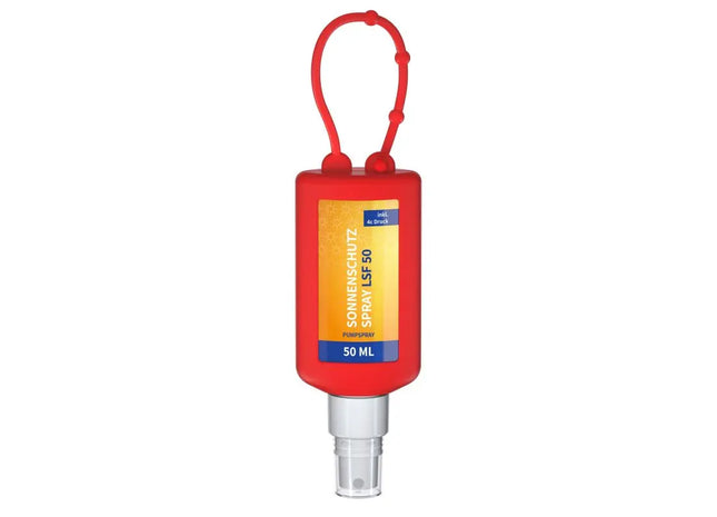 Rotes Sonnenschutzspray 50 ml, LSF 30, stylisches Design TK Gruppe® Grosshandel 
