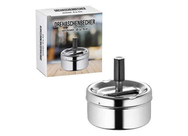 Rotierender Chrom-Ascher - Kompakter Drehascher - Kleiner Runder Aschenfänger TK Gruppe® Grosshandel 