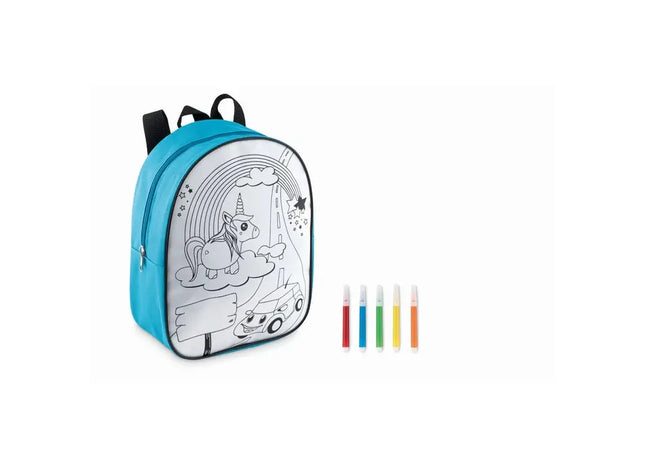 Rucksack mit 5 Filzstiften BACKSKETCHY - Türkis, Kreativer & Stilvoller Rucksack für Kinder TK Gruppe® Grosshandel 