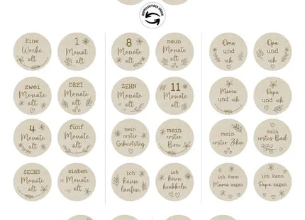 Runde Holz-Meilensteinkarten für Babys, 10 cm Durchmesser, 15 Stück - Erinnerungen festhalten TK Gruppe® Grosshandel 