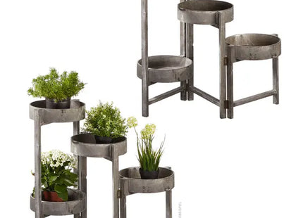 Runde Pflanztreppe im Vintage-Stil, Vierstufig, Grau, Ca. 65 cm Hoch - Dekoratives Pflanzenregal TK Gruppe® Grosshandel 