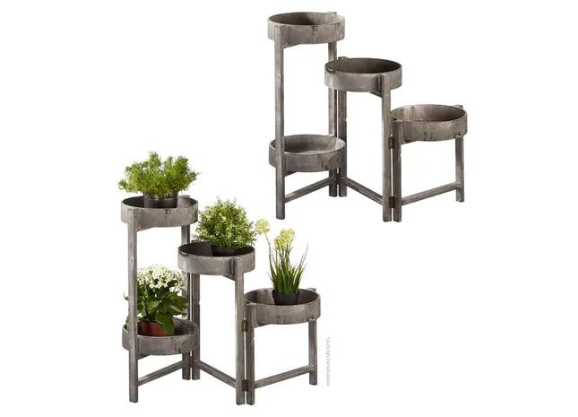 Runde Pflanztreppe im Vintage-Stil, Vierstufig, Grau, Ca. 65 cm Hoch - Dekoratives Pflanzenregal TK Gruppe® Grosshandel 