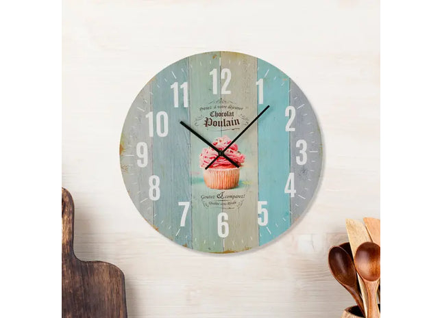 Runde Wanduhr Nostalgie Holz, Design 1, 45cm Durchmesser - Vintage Uhr TK Gruppe® Grosshandel 