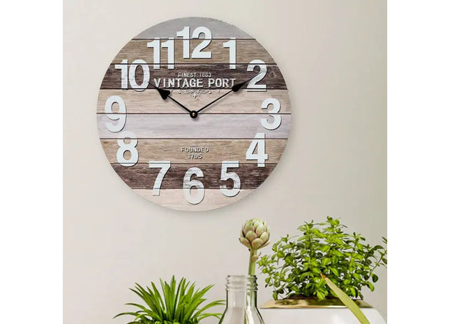 Runde Wanduhr Nostalgie Holz, Design 2, 45cm Durchmesser - Vintage Zeitmesser TK Gruppe® Grosshandel 