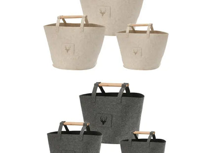 Runder Filz-Aufbewahrungskorb 3er-Set mit Hirschmotiv | 2 Sets TK Gruppe® Grosshandel 