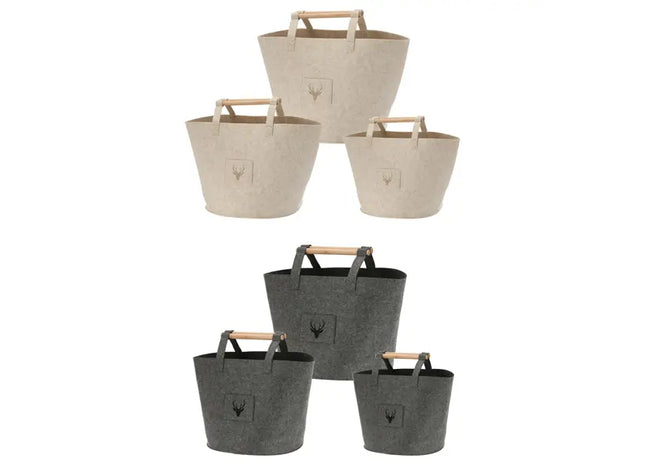 Runder Filz-Aufbewahrungskorb 3er-Set mit Hirschmotiv | 2 Sets TK Gruppe® Grosshandel 