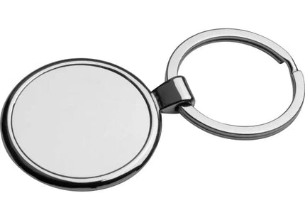 Runder Metall-Schlüsselanhänger mit glänzendem Kern - Silbergrau, 100 Zeichen TK Gruppe® Grosshandel 