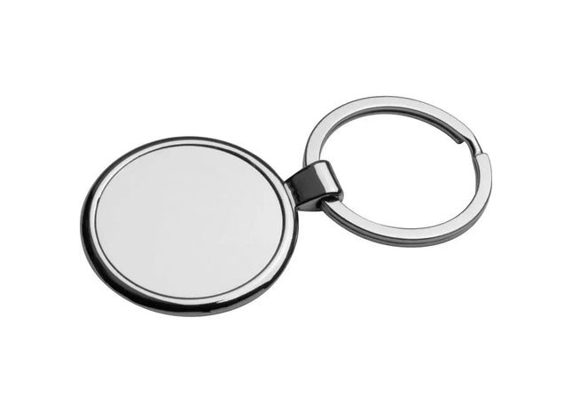 Runder Metall-Schlüsselanhänger mit glänzendem Kern - Silbergrau, 100 Zeichen TK Gruppe® Grosshandel 