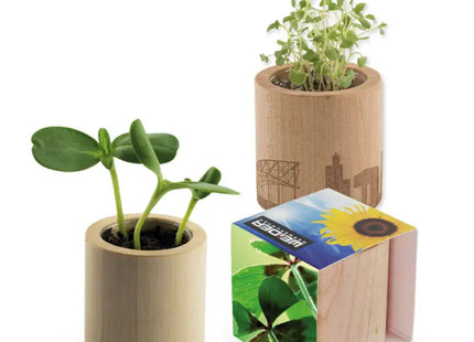 Rundes Pflanz-Holz mit Bedruckter Banderole & Lasergravur - Glücksklee-Zwiebel Set TK Gruppe® Grosshandel 