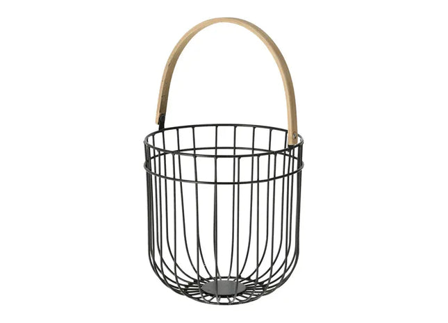 Rustikaler Metallkorb mit Holzhenkel - Vintage-Dekor Korb für vielseitige Aufbewahrung TK Gruppe® Grosshandel 