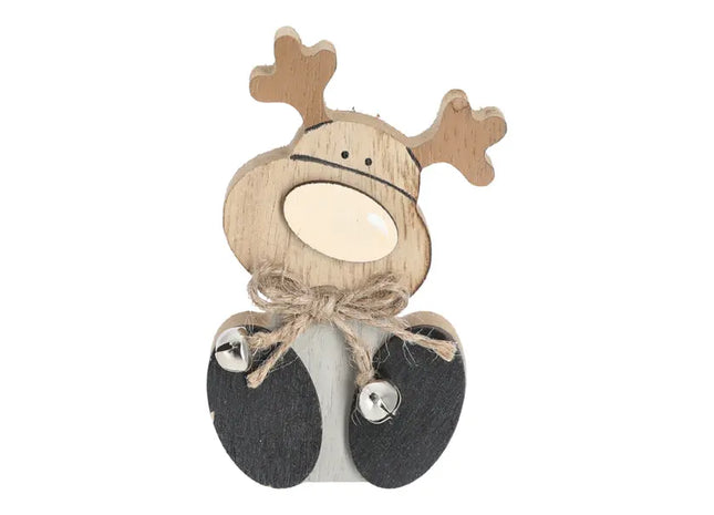 Rustikales Holz-Rentier, Sitzende Figur, 10 cm Hoch TK Gruppe® Grosshandel 