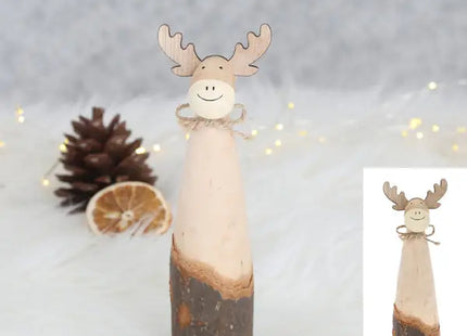 Rustikales Rentier aus Holz und Baumrinde, 19 cm – Naturbelassene Festtagsdeko TK Gruppe® Grosshandel 