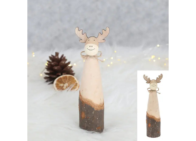 Rustikales Rentier aus Holz und Baumrinde, 19 cm – Naturbelassene Festtagsdeko TK Gruppe® Grosshandel 