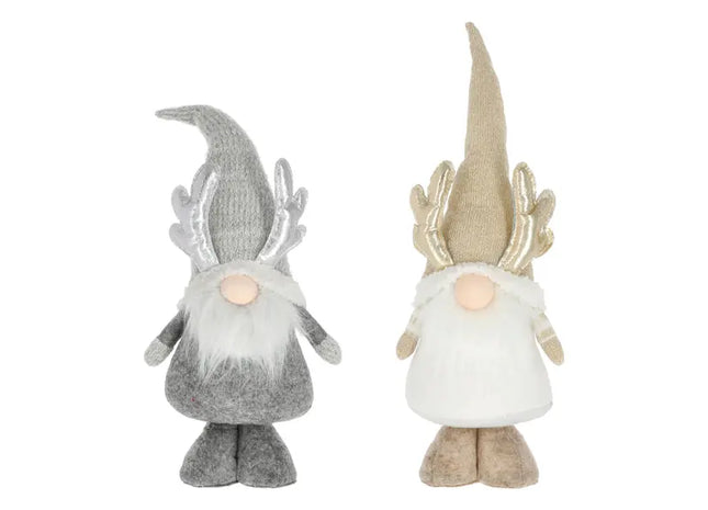 Rustikales Waldwichtel-Duo mit Geweih - 2er Set, 50cm hoch, handgefertigte nordische Gartendeko TK Gruppe® Grosshandel 