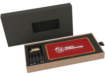 SCX.design P36 5000 mAh kabellose Powerbank mit LED-Logo - Mittelrot, Holzoptik, tragbares Ladegerät TK Gruppe® Grosshandel 