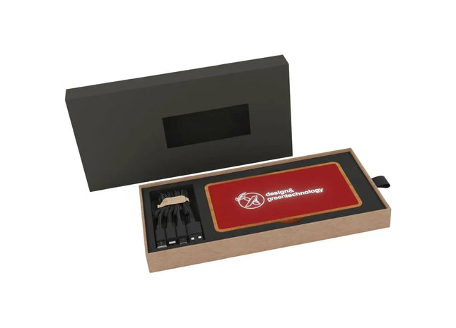 SCX.design P36 5000 mAh kabellose Powerbank mit LED-Logo - Mittelrot, Holzoptik, tragbares Ladegerät TK Gruppe® Grosshandel 