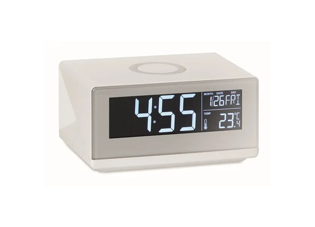 SKY WIRELESS Tischuhr mit Ladestation - Multifunktional in Weiß TK Gruppe® Grosshandel 