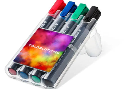 STAEDTLER Dauermarker, Keilspitze, 4er Set in durchsichtiger Box TK Gruppe® Grosshandel 