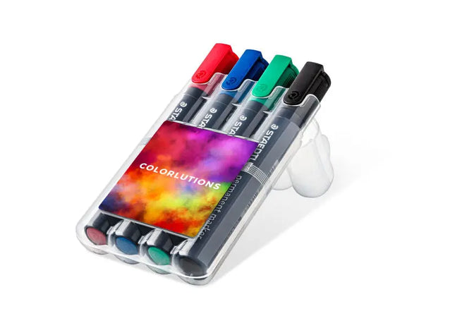 STAEDTLER Dauermarker, Keilspitze, 4er Set in durchsichtiger Box TK Gruppe® Grosshandel 