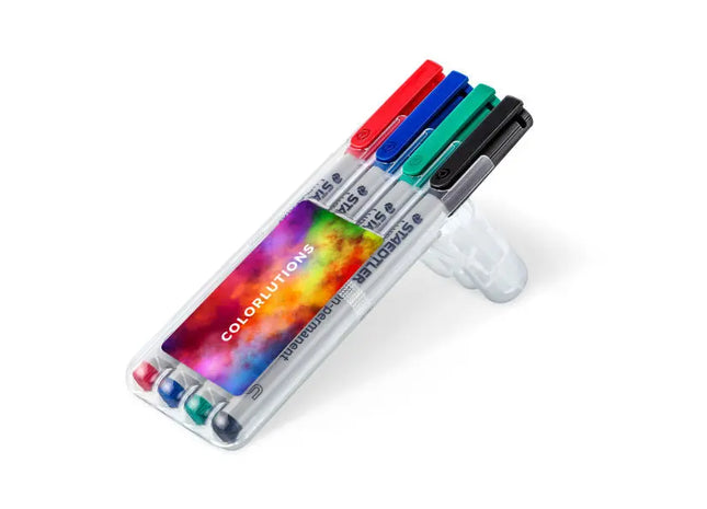 STAEDTLER Lumocolor S-Box, 4 Temporäre Feinmarker Transparent TK Gruppe® Grosshandel 