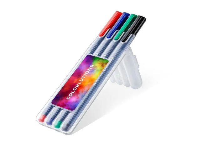 STAEDTLER triplus ball - Box mit 4 Stiften, transparent - Ergonomisches Design & Lebendige Farben TK Gruppe® Grosshandel 