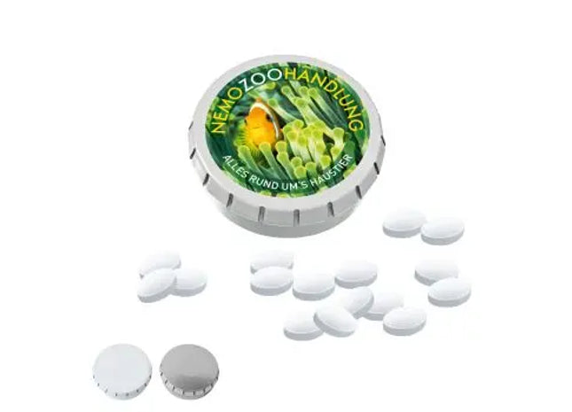 SUPER-MINI-Drück-mich-Dose mit Cool Ice, 20g – Bedruckt und innovativ TK Gruppe® Grosshandel 