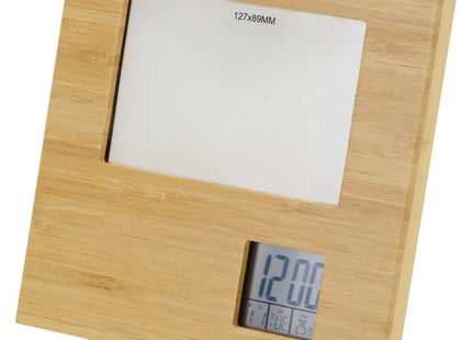 Sasa Bambus Multifunktions-Tischuhr - Fotorahmen & Thermometer, Natürliches Design TK Gruppe® Grosshandel 