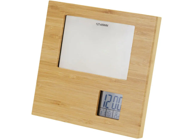 Sasa Bambus Multifunktions-Tischuhr - Fotorahmen & Thermometer, Natürliches Design TK Gruppe® Grosshandel 