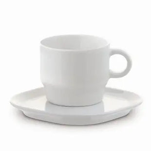 Satellite Set: Tasse mit Viereck-Untertasse, 150 ml - Schlichtes Weiß TK Gruppe® Grosshandel 