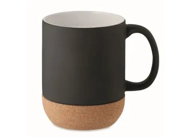 Schicker Kaffeebecher 300 ml - Matt Schwarz Kork-Design Nachhaltig und stilvoller Trinkgenuss TK Gruppe® Grosshandel 