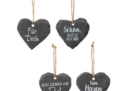 Schieferherz mit Sprüchen, 4er-Set, ca. 7x7cm | Dekorative Herzplatten | Schieferherzen mit Text TK Gruppe® Grosshandel 