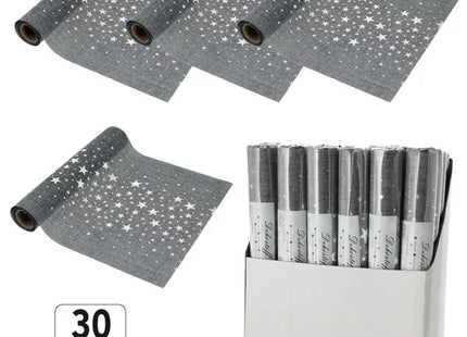 Schimmernder Sternenhimmel: Grauer Dekostoff mit Silbersternen, ca. 28x200cm - Elegante Heimdekoration TK Gruppe® Grosshandel 