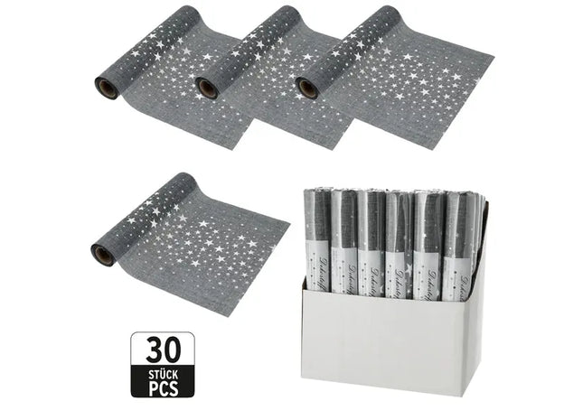 Schimmernder Sternenhimmel: Grauer Dekostoff mit Silbersternen, ca. 28x200cm - Elegante Heimdekoration TK Gruppe® Grosshandel 