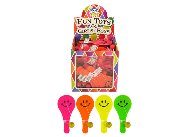 Schläger- und Ball-Set mit Smiley – 12 cm, 4 verschiedene Farben TK Gruppe® Grosshandel 