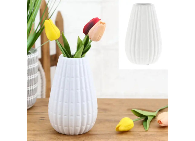 Schlanke Mattweiße Keramikvase, Elegantes Design, ca. 9x17 cm TK Gruppe® Grosshandel 