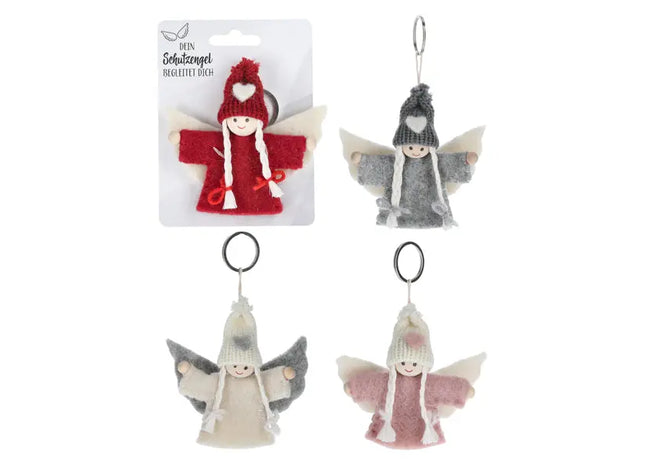 Schlüsselanhänger Schutzengel aus Filz – 4er Set, Handgefertigt, Glücksbringer, ca. 11cm Höhe TK Gruppe® Grosshandel 