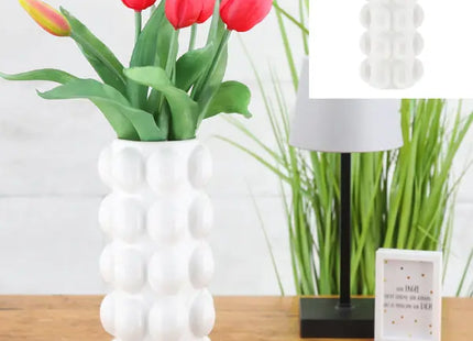 Schmale Weiße Keramikvase mit Blasenmuster, 20cm Hoch, Elegante Dekoration TK Gruppe® Grosshandel 