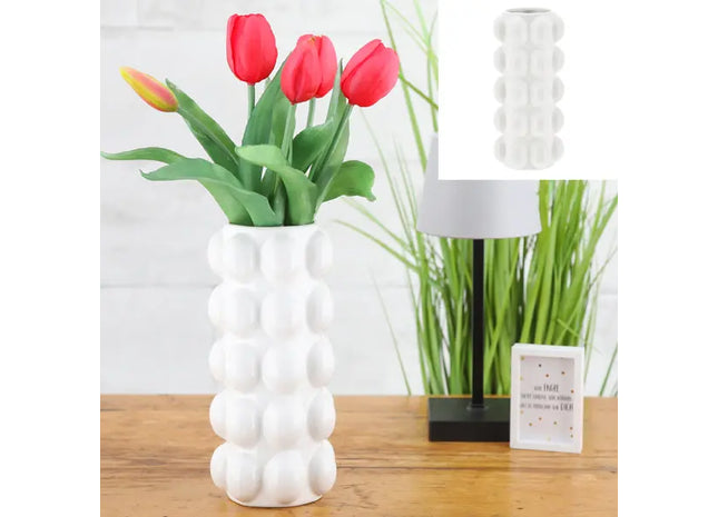 Schmale Weiße Keramikvase mit Blasenmuster, 20cm Hoch, Elegante Dekoration TK Gruppe® Grosshandel 