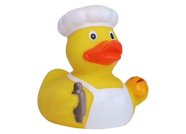 Schnabels Quietsche-Ente Bäcker in Bunt - Süßes Backstube-Spielzeug TK Gruppe® Grosshandel 